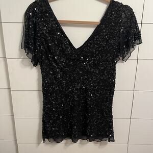 Vintage Adrianna Papell Sequin Top Black Size L